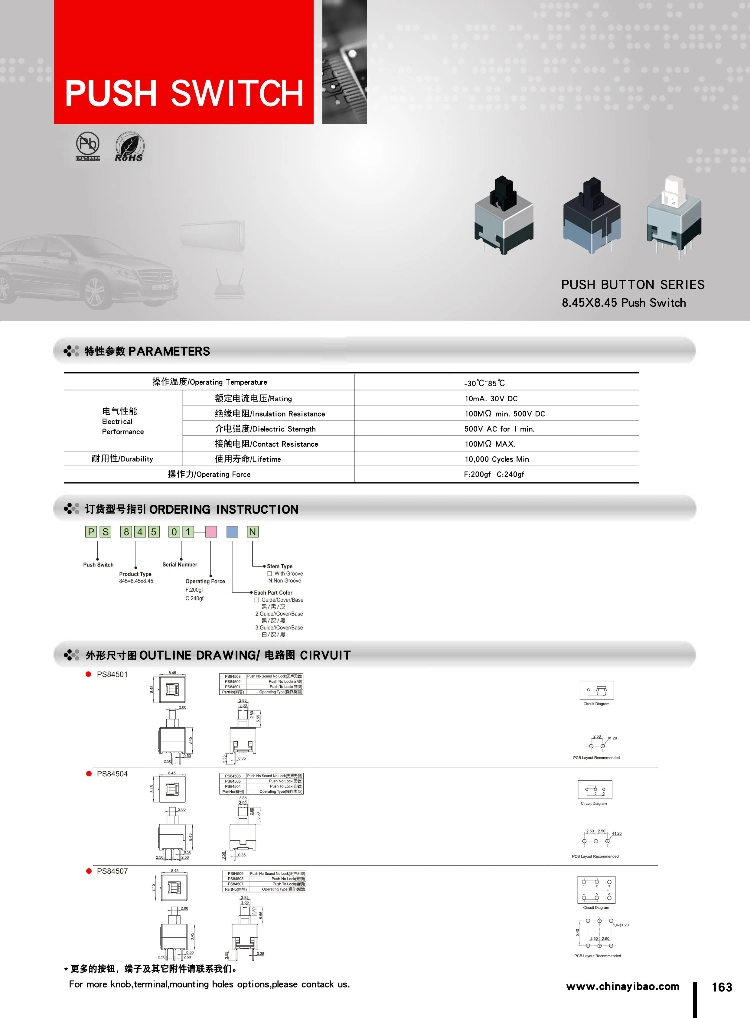 Ibao Cnibao Push Button Series 8.45*8.45mm Self-Lock or No-Lock Push Switch