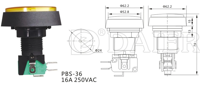 24mm Big Dome Micro LED Game Machine Push Button Switch