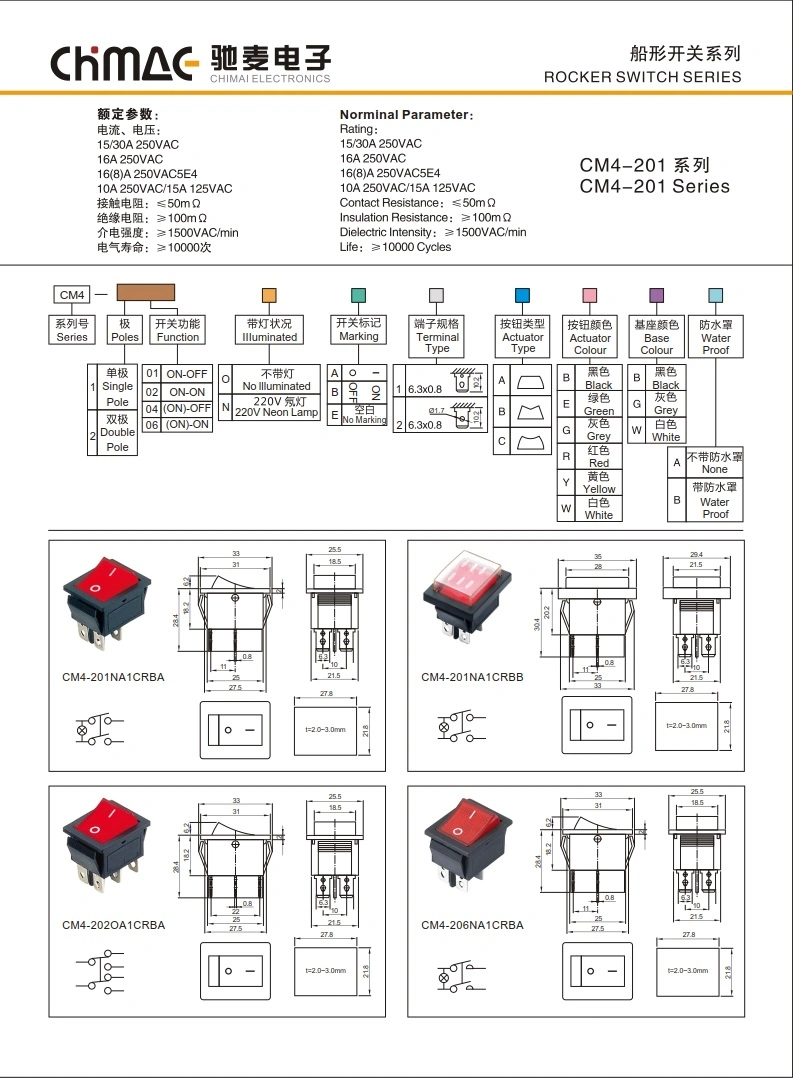 on on Rocker Switch with LED Kcd4 Red Button