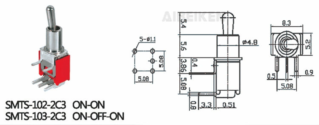 3pin Small Sub-Miniature Spdt Mini PC-H Terminal Short Handle on-on 12V Rocker Toggle Switch