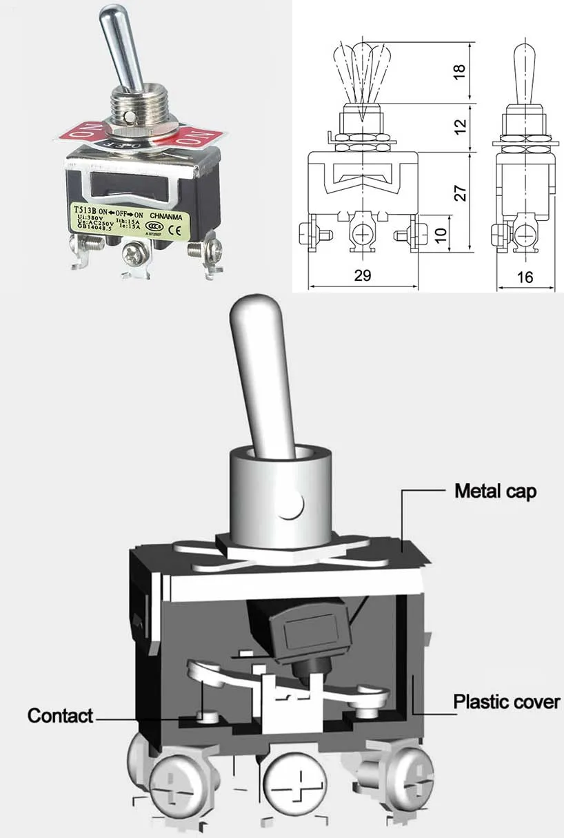 3 Way Toggle Switch on off on